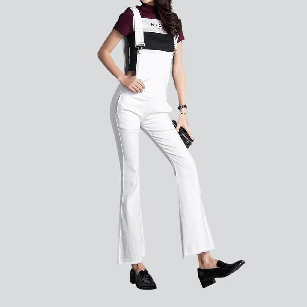 Weißer ausgestellter Jeans-Jumpsuit für Damen