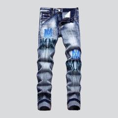 Trendy print men skinny jeans