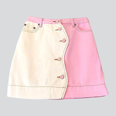 Two-tone patchwork pink denim skirt