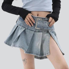 Ultra mini pleated denim skirt