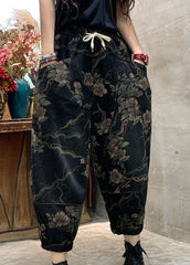 Unique Black retro Cinched Print denim Pants Trousers