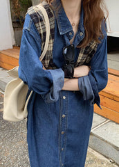 Unique Blue Peter Pan Collar Patchwork Denim Shirts Dresses