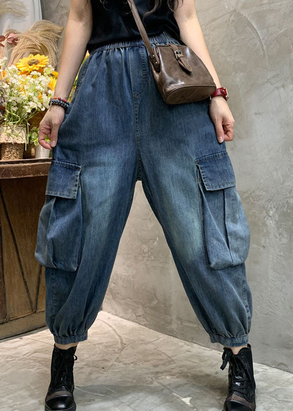 Unique Blue Pockets denim lantern Pants