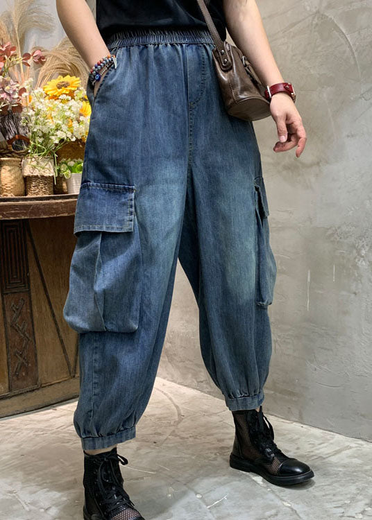 Unique Blue Pockets denim lantern Pants