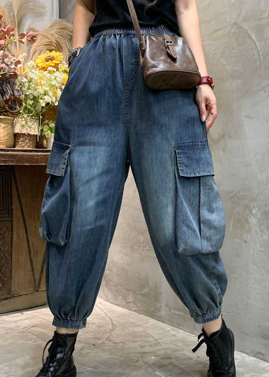 Unique Blue Pockets denim lantern Pants