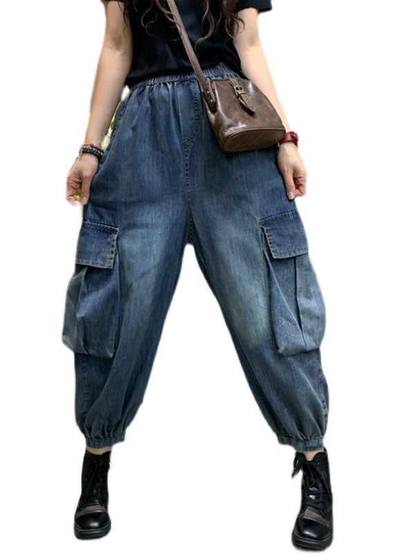 Unique Blue Pockets denim lantern Pants