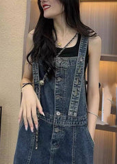 Unique Blue Slash Neck Patchwork Denim Straight Jumpsuit