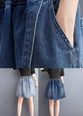 Unique Light Blue Patchwork Elastic Waist Denim Shorts