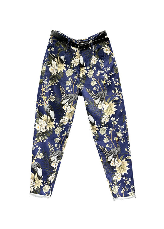 Einzigartige Navy Print Taschen Patchwork Denim Hose Herbst