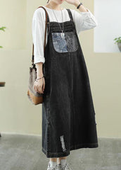 Unique Slash neck Hole Long dress Sewing denim black Plus Size Dress