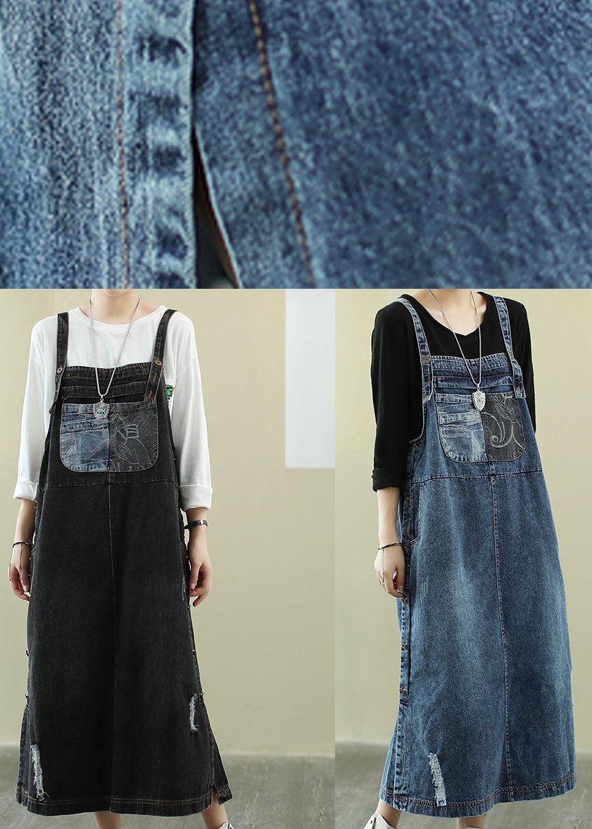 Unique Slash neck Hole Long dress Sewing denim black Plus Size Dress