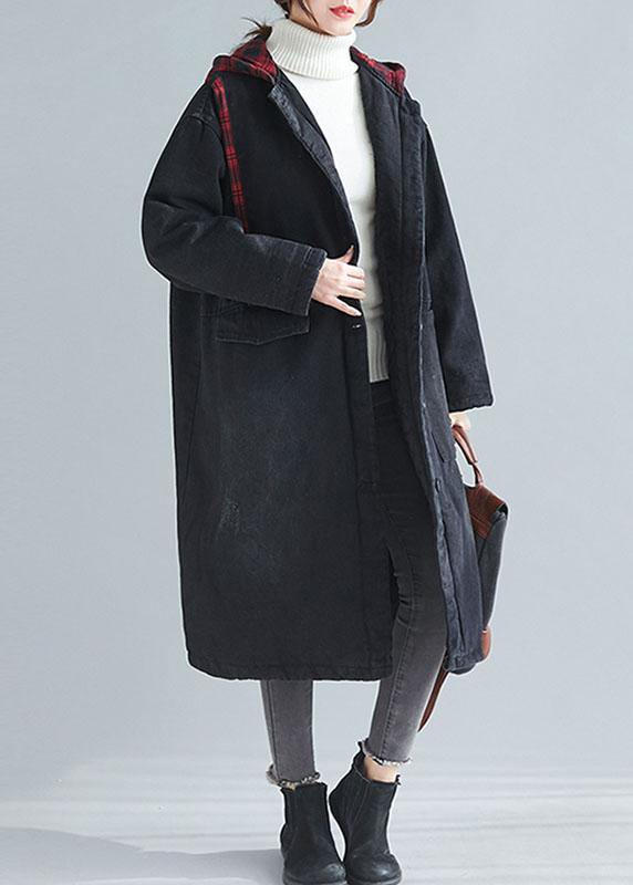 Unique denim black fine casual coats Inspiration hooded patchwork outwears