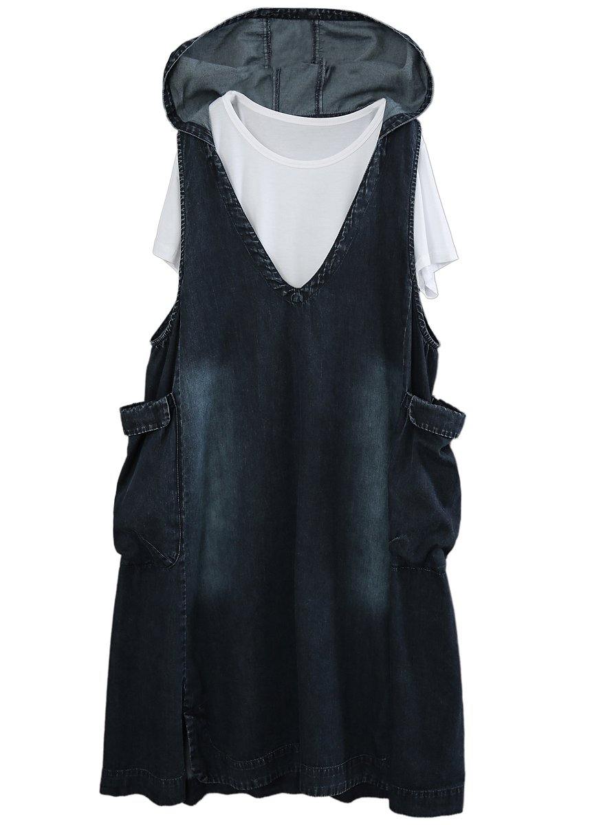 V-neck Denim Dress Double Pocket Loose LARGE T-Shirt 2021 Two Piece Set