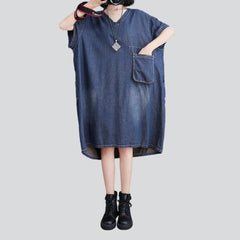 V neck denim dress with pocket