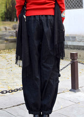 Pantalones harén de mezclilla de algodón con cintura elástica, bordados, negros y grises, estilo vintage.
