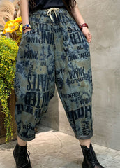 Vintage Blaue Cinched Graphic Denim Hose