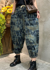 Vintage Blaue Cinched Graphic Denim Hose