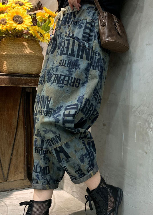 Vintage Blaue Cinched Graphic Denim Hose