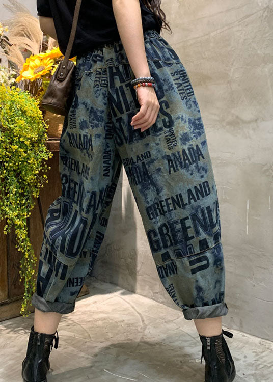 Vintage Blaue Cinched Graphic Denim Hose