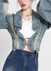 Vintage Blau Patchwork Denim Mäntel Laterne Ärmel