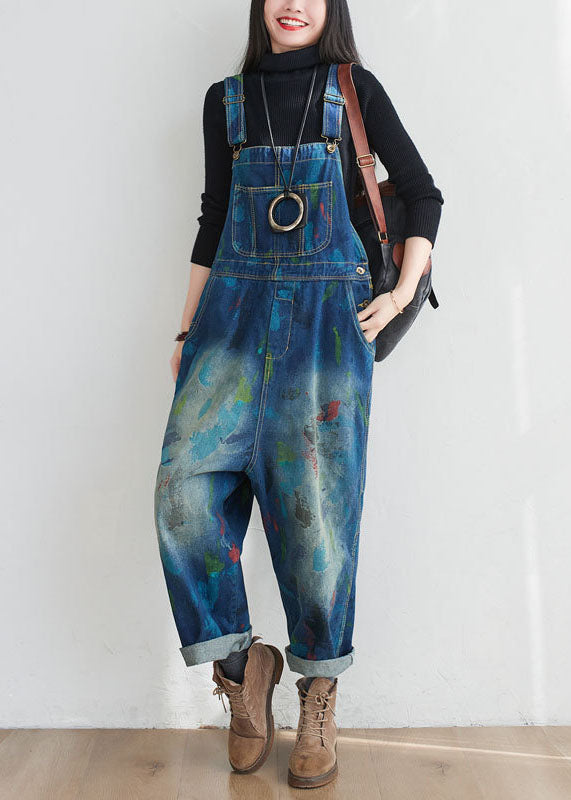 Vintage Blauer Jeans-Jumpsuit mit Patchwork-Print