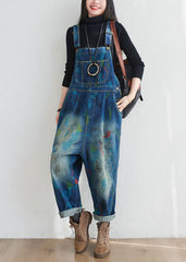 Vintage Blauer Jeans-Jumpsuit mit Patchwork-Print