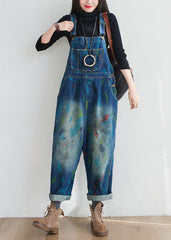 Vintage Blauer Jeans-Jumpsuit mit Patchwork-Print