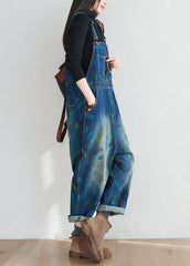 Vintage Blauer Jeans-Jumpsuit mit Patchwork-Print