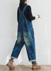 Vintage Blauer Jeans-Jumpsuit mit Patchwork-Print