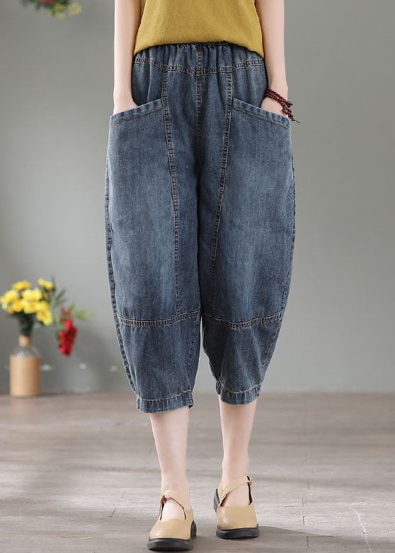 Pantalones cortos de algodón con bolsillos y cintura alta de mezclilla azul vintage