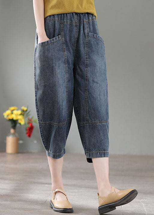 Pantalones cortos de algodón con bolsillos y cintura alta de mezclilla azul vintage