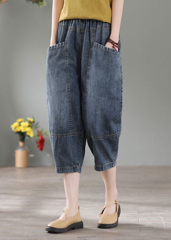 Pantalones cortos de algodón con bolsillos y cintura alta de mezclilla azul vintage