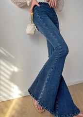 Pantalones acampanados de mezclilla azul vintage con bolsillos de cintura alta y cremallera para otoño