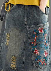 Vintage Grau Asymmetrische Stickerei Patchwork High Waist Denim Maxi Röcke