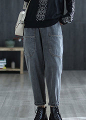 Vintage Grey High Waist Pockets Harem Fall Denim Pants