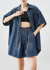 Vintage Navy Oversized Denim Two Piece Set Clothing