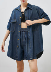 Vintage Navy Oversized Denim Two Piece Set Clothing
