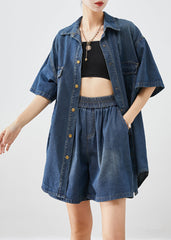 Vintage Navy Oversized Denim Two Piece Set Clothing