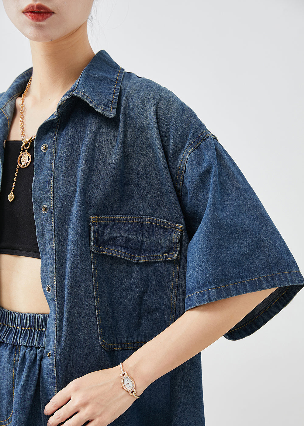 Vintage Navy Oversized Denim Two Piece Set Clothing