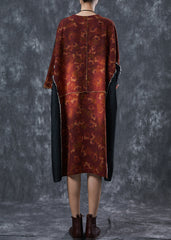 Vintage Orange Asymmetrical Denim Patchwork Linen Dress