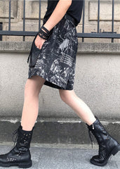 Vintage Print Patchwork High Waist Sashes Denim Shorts