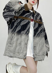 Vintage Gestreiften Knopf Loch Patchwork Unisex Stil Denim Mäntel