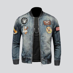 Vintage Bomber Jeansjacke mit Patches