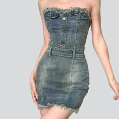 Vintage mini strapless denim dress