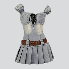 Vintage pleated mini denim dress