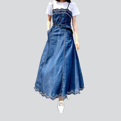 Vintage wash embroidered denim dress