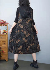 Vintage Denim Print Pockets  Dress Cotton Dress