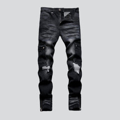 White patch men biker jeans