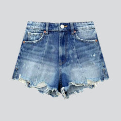 Distressed-Jeansshorts mit weitem Bein