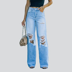 Wide leg women distressed jeans